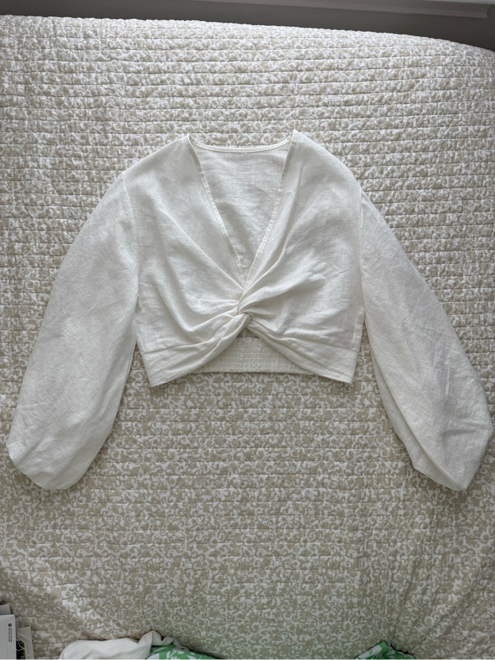 Linen Twist-Front White Puff Sleeve Top and Maxi Skirt Set - Picture 4 of 7